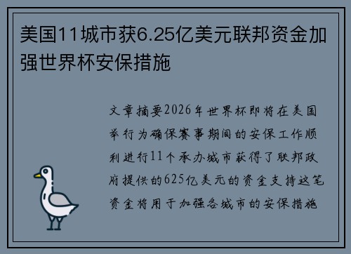 美国11城市获6.25亿美元联邦资金加强世界杯安保措施